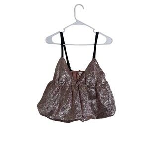 For Love & Lemons Dress Womens Large Pink‎ Metallic Jacquard Bubble Mini Party